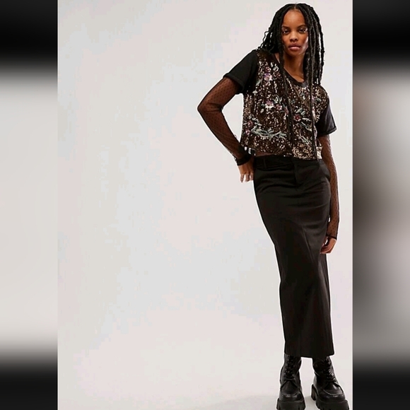 Free People Life of the Party Twofer Embellished Top, Size XL, Black Combo, NWT - Picture 2 of 7